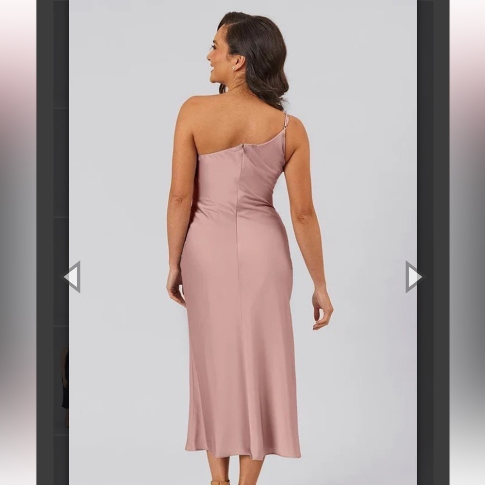 Kennedy blue Lexi midi, black satin one shoulder dress size 4 style #28432. - Picture 2 of 12